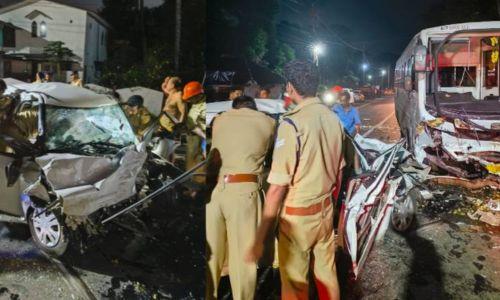 കോന്നിയിൽ ബസും കാറും കൂട്ടിയിടിച്ച് അപകടം; ഒരു കുടുംബത്തിലെ നാല് പേർ മരിച്ചു